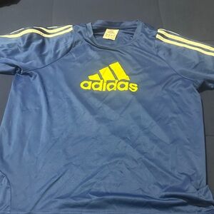 Adidas Blue Tee with Vibrant Yellow Logo
